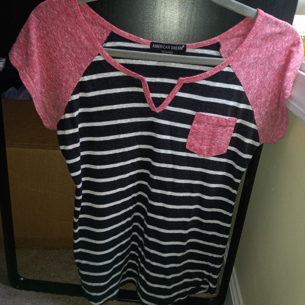American Dream Stripped Pink Short Sleeve T-shirt